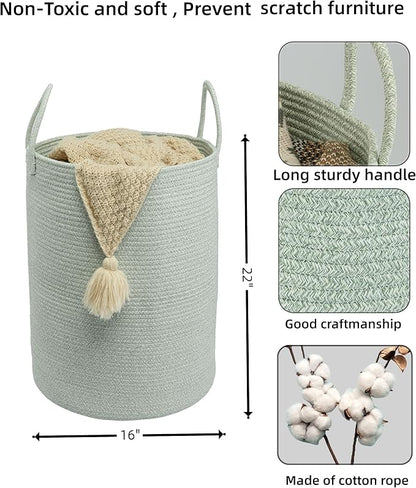 XUANGUO Cotton Rope Laundry Basket Hamper for Clothes Woven Storage Basket for Living Room Bedroom Boho Tall Rope Baskets for Blanket Toys Pillow Towels Baby Nursery Hamper Bin green Large