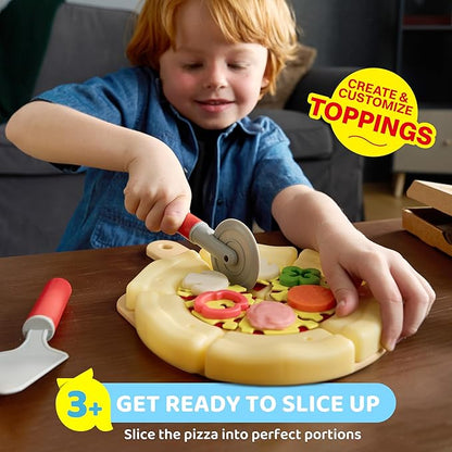Play Food Toddler Toy - Pizza Toy with 18 Toppings - Pretend Cutting Food for Kids - Craft 'n Crust - Interactive Check Out - Play Money - Cooking Kitchen Accessories for Boys and Girls