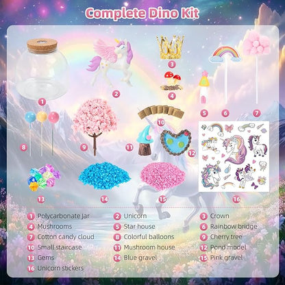 Unicorn Light Up Terrarium Kit for Kids - Create a Fantasy Unicorn World | Unicorn Toys for Girls, Science Kits, Arts and Crafts for Kids, Girls Toys Ages 4+, Kids Gifts