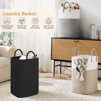 Artfeel Laundry Basket,Woven Cotton Rope Laundry Hamper,80L Versatile Storage for Dirty Clothes,Baby Toys,and Blankets in Bathroom, Nursery,and Living Room