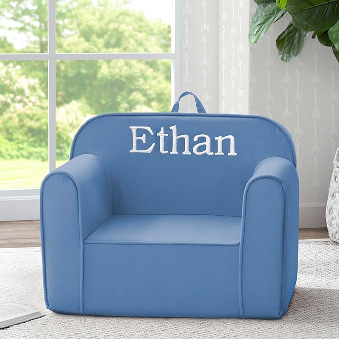 Delta Children Personalized Cozee Chair - Customize with Name – Foam Kids Chair for Ages 18 Months and Up, Indigo