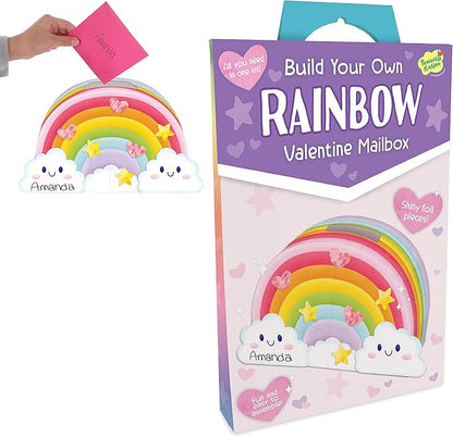 Peaceable Kingdom Valentines Box for Kids, Valentines Day Box Kit for Valentines Cards for Kids Classroom - Rainbow Mailbox Kit