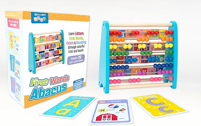 Brilliant Baby® First Words Abacus | Toddler Learning Toy | Educational and Fun Wooden Abacus with Letters First Words and Colors for Early Childhood Development | Interactive Toy for Toddler and Baby
