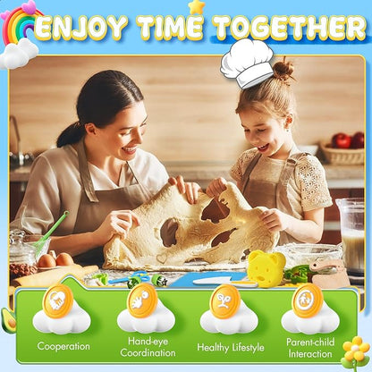 Montessori Kitchen Toys for Toddlers-Kids Cooking Sets Real-Toddler Toys Set for Real Cooking with Plastic Children Safe Knives Crinkle Cutter Kids Cutting Board-17PCS