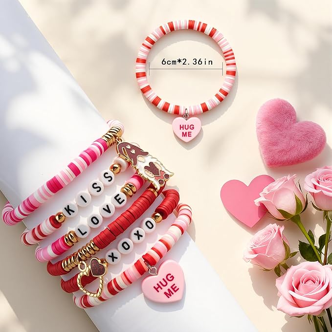OHOME Valentines Day Outfit Women - 6 Pack Bracelets for Her | Valentines Day Gifts for Her - Valentines Shirts Dress Pajamas | Galentines Decorations Decor Party Supplies