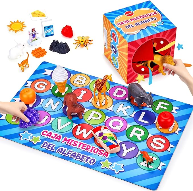 JoyCat Spanish Mystery Alphabet Box - Caja Misteriosa del Alfabeto for Kids, 27 PCS Spanish Letters & Sounds Sorting Game, Fine Motor Learning Toys for Preschool, Kindergarten, Easter Basket Stuffers