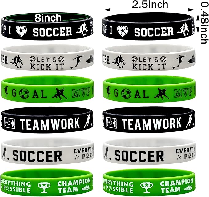 24 Packs Soccer Silicone Bracelets Party Supplies Soccer Motivational Rubber Wristbands for Sport Themed Football Themed Birthday Baby Shower Party Favors Award Gift