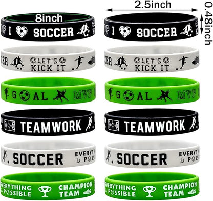 24 Packs Soccer Silicone Bracelets Party Supplies Soccer Motivational Rubber Wristbands for Sport Themed Football Themed Birthday Baby Shower Party Favors Award Gift