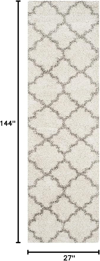 SAFAVIEH Hudson Shag Collection Runner Rug - 2'3" x 12', Ivory & Grey, Moroccan Trellis Design, Non-Shedding & Easy Care, 2-inch Thick Ideal for High Traffic Areas in Living Room, Bedroom (SGH282A)