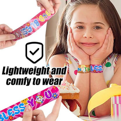 MCPINKY 64PCS Christian Slap Bracelets, Bible Verses Religious Slap Bracelets Snap Wristbands for Kids Sunday School Gifts Classroom Prizes