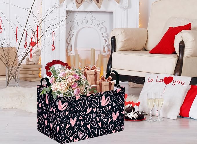 MAIZMZ Girls Basket Empty Gift Basket with Handles,Closet Shelf Storage Organizer Bins Heart Print Girls Nursery hamper Kids Toys Books Box Room Decor