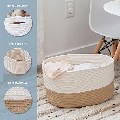 OrganiHaus Cotton Rope Basket for Shelf - Woven Storage Basket for Organizing, Closet & Toy Storage - Honey/Off-White - 15x9x10