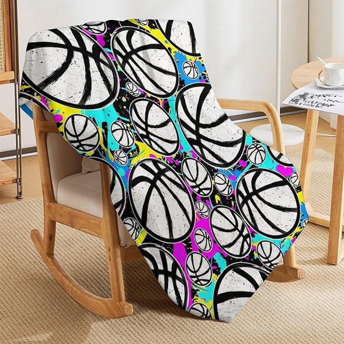 Basketball Throw Blanket - Soft Flannel Sports Basketball Blankets for Girls Boys Kids Basketball Lovers - Warm Basketball Throw Blankets for All Season Lap, Chair, Sofa - 50"x40"