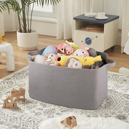 OIASKET Extra Large Blanket Basket, 24" x 16.9" x 14.2" Woven Storage Basket for Living Room, Rectangle Nursery Blanket Storage for Toys, Towels, Dirty Clothes (Light Grey)