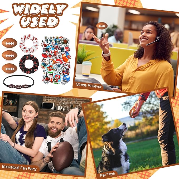 86 Pcs Football Party Favors 50 Sheets Football Stickers 12 Sports Stress Ball Mini Foam Football Ball, 12 Football Charm Bracelets, 12 Football Scrunchie Sports Valentines Football Gifts Supplies