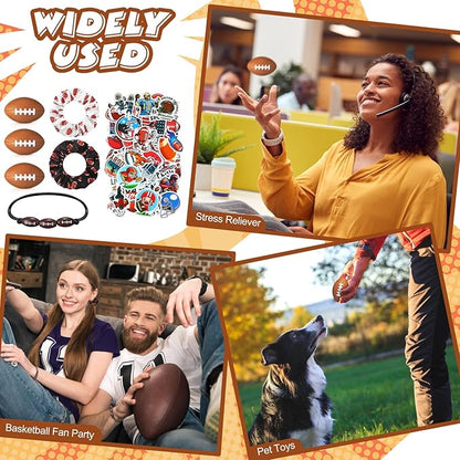 86 Pcs Football Party Favors 50 Sheets Football Stickers 12 Sports Stress Ball Mini Foam Football Ball, 12 Football Charm Bracelets, 12 Football Scrunchie Sports Valentines Football Gifts Supplies