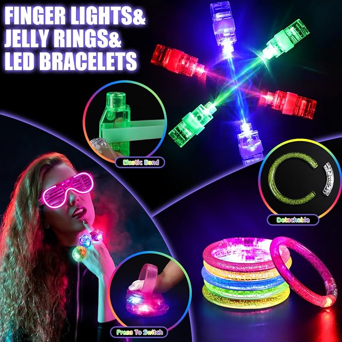 Glow in the Dark Party Supplies, Light Up Party Favors with 12 LED Glasses,Foam Glow Sticks,Light Up Headband, 6 Glow Bracelets,Finger Lights,Glow Rings for Kids Adults Neon Party Decorations