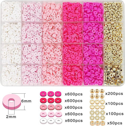 MIIIM Pink Clay Bead Bracelet Kit, Heishi Beads, Flat Clay Beads and Gold Spacer Beads for Jewelry Making, Friendship Bracelet Beads Kit for Crafts, Concert, Raves, Gifts