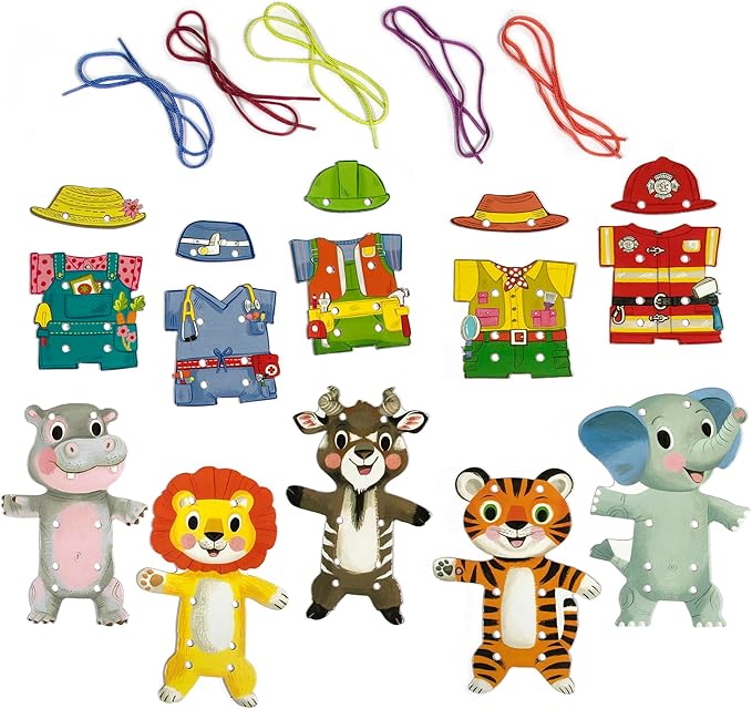 eeBoo: Dress Up Lacing Cards: Occupations - Set of 5 Characters Outfits & Laces, Create Combinations, Preschool Arts & Crafts, Kids Ages 3+