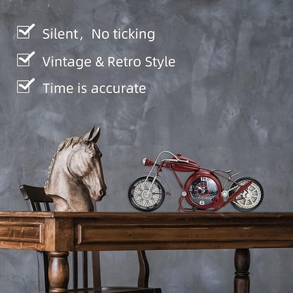 YOUKI Metal Motorcycle Wall Clock,Desk Shelf Clocks Digital Clock for Bedroom,Retro Vintage Non-Ticking Table Clock Battery Operated Silent,Easy to Read,Wall Art16.9 * 1.5 * 7.5 Inches,Red