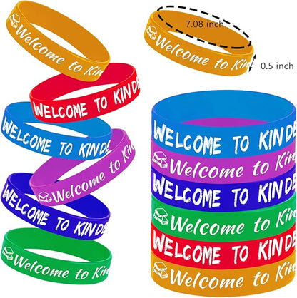 24PCS Welcome to Kindergarten Party Rubber Bracelets, 100 Days of School/First Day of School/Welcome Back to School Party Supplies Decorations Gifts Prize Goodie Bag Favors Silicone Wristbands