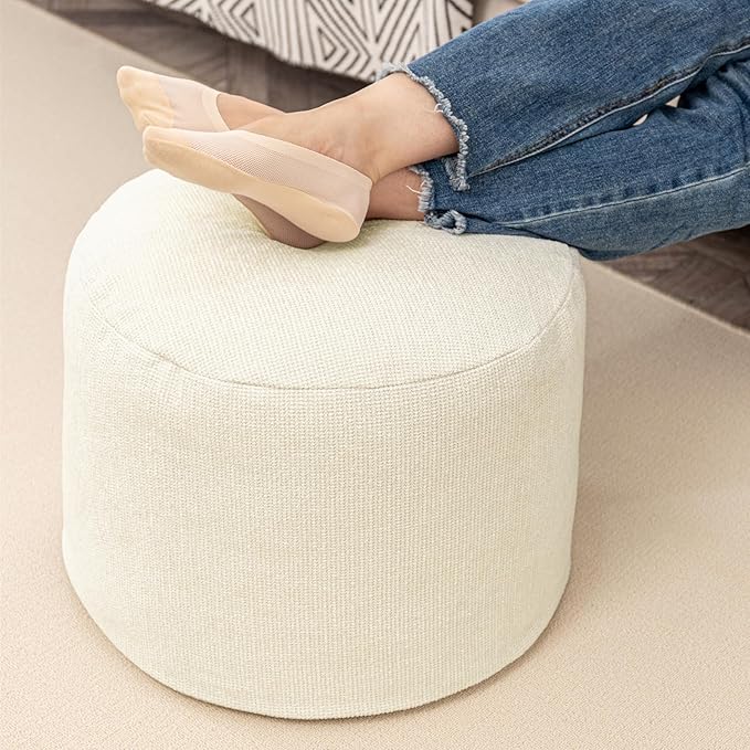 Sturdy Boucle Pouf Ottoman Foot Rest Nice Living Room Decor Lightweight Ottoman Pouf Filler Comfort Pouf Cover Modern Foam Stuffed Poof Perfect to Rest Your Feet No Need Assemble Ivory