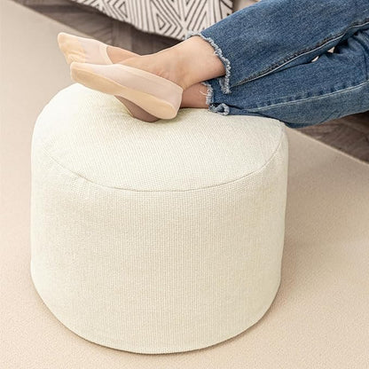 Sturdy Boucle Pouf Ottoman Foot Rest Nice Living Room Decor Lightweight Ottoman Pouf Filler Comfort Pouf Cover Modern Foam Stuffed Poof Perfect to Rest Your Feet No Need Assemble Ivory