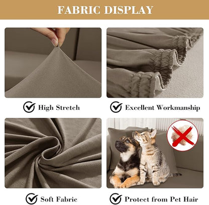 Jin Le 4 Pieces Recliner Cover Stretch Recliner Chair Cover 1 Seater Recliner Couch Covers Sofa Covers Stretch Soft Furniture Protector with Elastic Bottom and Ties for Kids Pet(Recliner, Khaki)