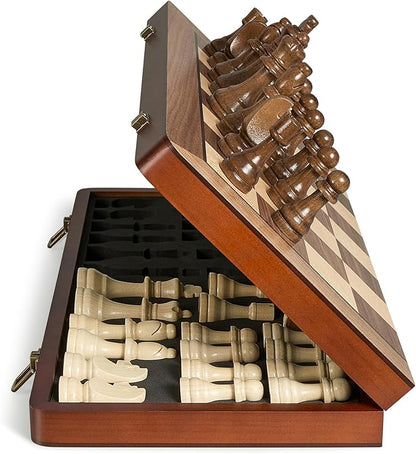 17" Magnetic Wooden Chess Set for Adults Kids, Chess Board Games with Magnetic Pieces & Extra Queens, Folding Portable Travel Large Unique Chess Sets for Tournament Professional Beginner