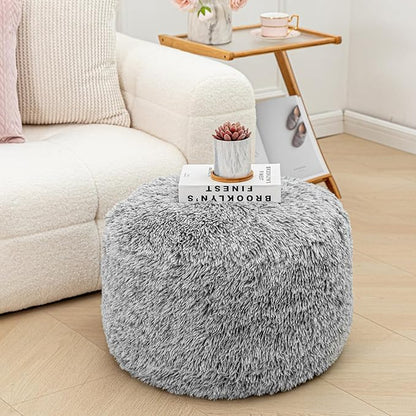 Asuprui Round Pouf Ottoman Stuffed Floor Foot Stool Floor Chair for Living Room Bedroom Modern Foam Foot Rest for Couch 20 in Diameter x 12 Inches Height Ottoman Foot Rest Snow Gray Pouf with Filler