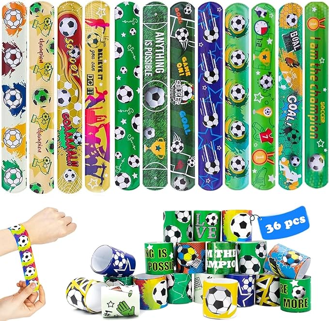 36 PCS Soccer Slap Bracelets Blank Snap Bracelets Slap Bands Wristbands Snap Bracelets for Birthday Halloween Thanksgiving Christmas Party