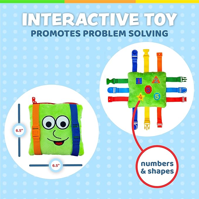 Buckle Toys - Buster Square - Learning Activity Toy - Develop Fine Motor Skills and Problem Solving - Easy Travel Toy - Educational Classroom Must Have