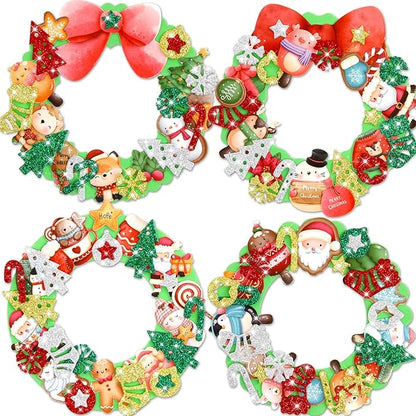 Christmas Foam Wreath Craft Kits 16PCS DIY Christmas Ornament Foam Sticker Holiday Activity for Kids Christmas Party Decoration Supplies