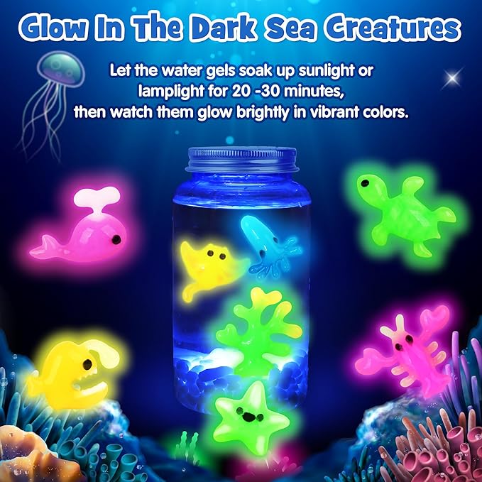 Mocoosy Magic Water Elf Toy Kit for Kids, Glow in the Dark Aqua Fairy Water Gel Kit with 20 Gel & 16 Molds, Make Your Own Squishies, Squishy Maker Water Pets, DIY Art Crafts, Boys Girls Easter Gifts