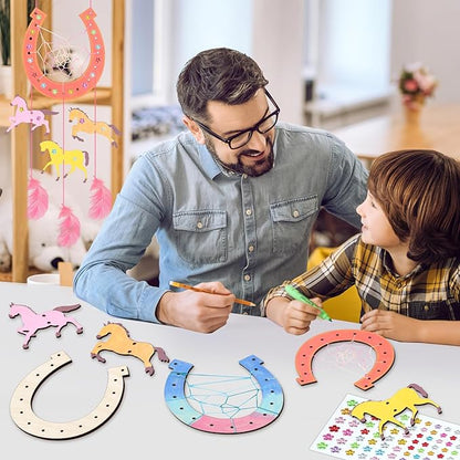8 Pack Wooden Horse Craft for Kids,Unfinished Wooden Horse Wood for Painting Horse Dream Catcher Craft Wooden Arts Coloring Wood Horseshoe Ornaments for Art Activity Birthday Party Favors Decoration