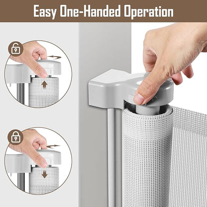 178 Inch Extra Long Baby Gate Retractable Dog Gate Outdoor Gates for Decks Indoor Retractable Baby Gates Wide Dog Gate for Super Wide Openings Retractable Gates for Dogs, Garage Gate, Light Gray