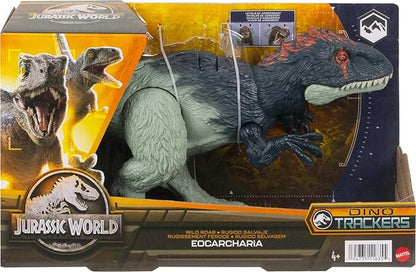 Mattel Jurassic World Wild Roar Dinosaur Toy with Sound & Attack Move, Eocarcharia Posable Action Figure Includes Digital Play, 11 inches Long