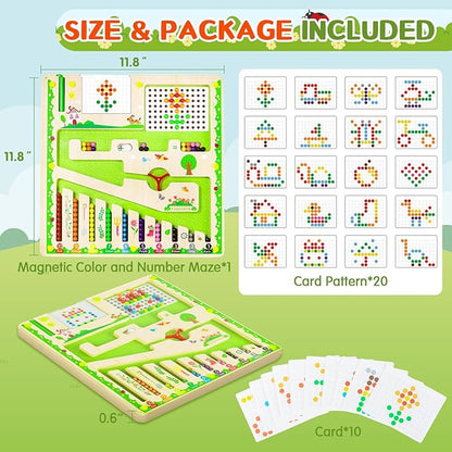 deli Magnetic Color and Number Maze, Wooden Montessori Toys for Tolddlers, Learning Educational Fine Motor Skills Toys for Kids 3 4 5 Year Old Gifts