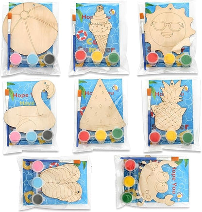 Saypacck 24 Pcs Summer Beach Party Favors Wooden Painting Craft Kits Birthday Party Supplies with Organza Bag for Goodie Bags Fillers Adult Thank You Gifts