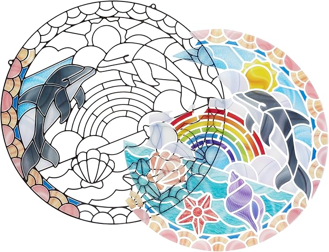 Melissa & Doug Stained Glass Dolphin Art Kit, Arts and Crafts for Kids Age 5+, Kids Craft Kits, Kids Activity Window Art, Sticker Art, Animal Stickers, Mess Free Activity