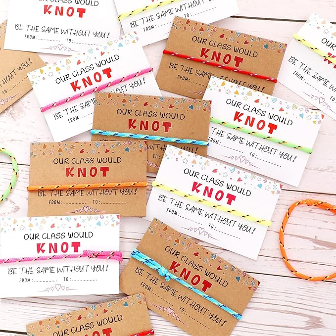 30 Pcs Kids Valentine's Day Card Adjustable Friendship Bracelets Our Class Will Knot Be The Same Without You Classroom Valentine Exchange Gifts for Kids Students Girls Boys School Party Favors