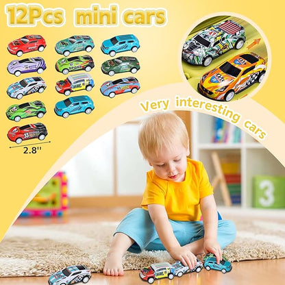 96Pcs Race Car Party Favors, Race Car Birthday Party Supplies Include Mini Race Cars Bubble Wands Straw Slap Bracelet DIY Stickers Tattoo Stickers Car Bags for Kids Race Car Themed Decorations
