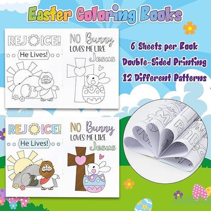 Dvbonike 24Pcs Easter Religious Coloring Books - Christian DIY Color-in Pages Booklet Bulk Drawing Easter Theme Activity Party Supplies for School Classroom Rewards Holiday Artwork Gift