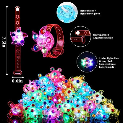 WELLVO 28 Pack Party Favors for Kids 4-8-12 - LED Light Up Fidget Spinner Bracelets Glow in The Dark Party Supplies, Birthday Gifts, Treasure Box Toys, Carnival Prizes, Pinata Goodie Bags Stuffers