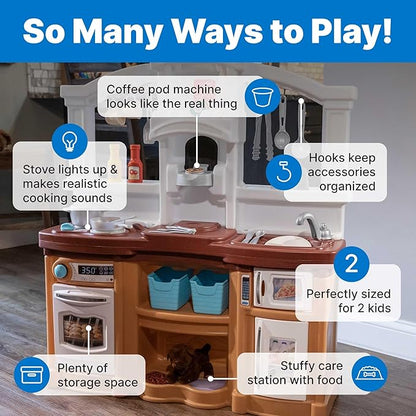 Step2 Fun with Friends Kids Kitchen Playset, Indoor/Outdoor Kitchenette, Interactive Play with Lights and Sounds, Durable Plastic, Includes 25 Piece Toy Accessories, Toddlers 2+ Years Old, Tan