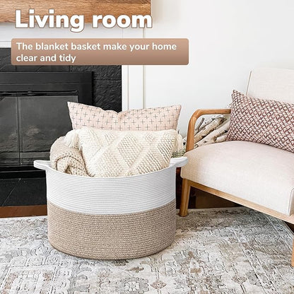 Goodpick Large Cotton Rope Basket, 83L Big Woven Storage, Blanket Organizers and Storage, Baby Nursery Laundry Basket, Extra Large Toy Bin for Storage, 21.7 x 13.8 inches