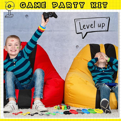Skylety 72 Pcs Video Game Party Favor Set, Rubber Bracelets Stamps Video Game Acrylic Lobster Keychain Gamer Birthday Party Favors Supplies, Gift Bag Stuffer for Kids