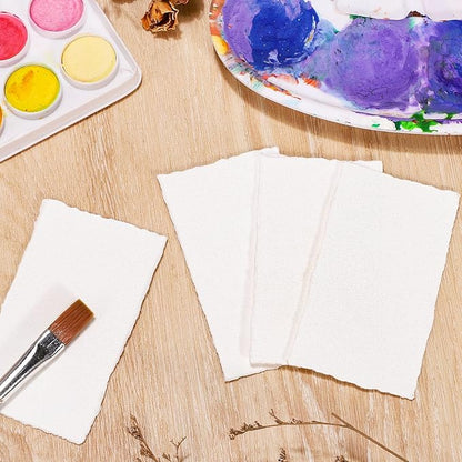 25 Sheets Watercolor Paper, 300 GSM Deckled Edge Paper 2 x 3.5 inch Rough/Textured Handmade Paper Cotton Paper White Textured Paper for Watercolors, Wedding Invitations, Cards, Crafts