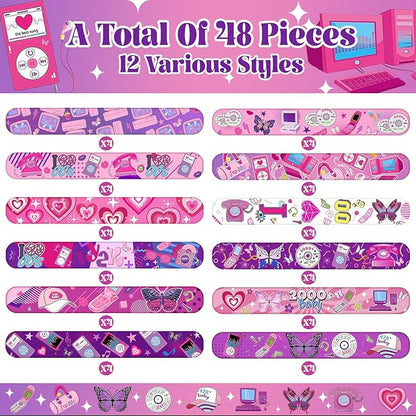 48PCS Y2k 2000s Pink Party Favors Slap Bracelets for Teen Girls, Y2k 2000s Wristbands Bracelets Goodie Bag Fillers Throwback Early 2000s Party Decor Y2k Retro Hip Hop Birthday Decorations Supplies