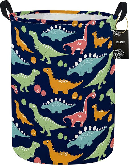 ESSME Dinosaur Laundry Basket Storage Bin large Collapsible Canvas Waterproof Coating Nursery hamper for Toy Bins,Baby hamper,Boys and Girls,Home Organizer.(Navy Blue dinosaur)